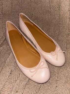 J.Crew Pale Pink Leather Ballet Flats Bow Size 10